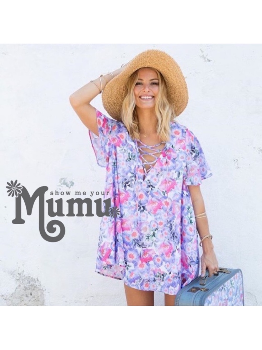 Show Me Your Mumu Lavender & Pink Floral Lace-Up Tunic